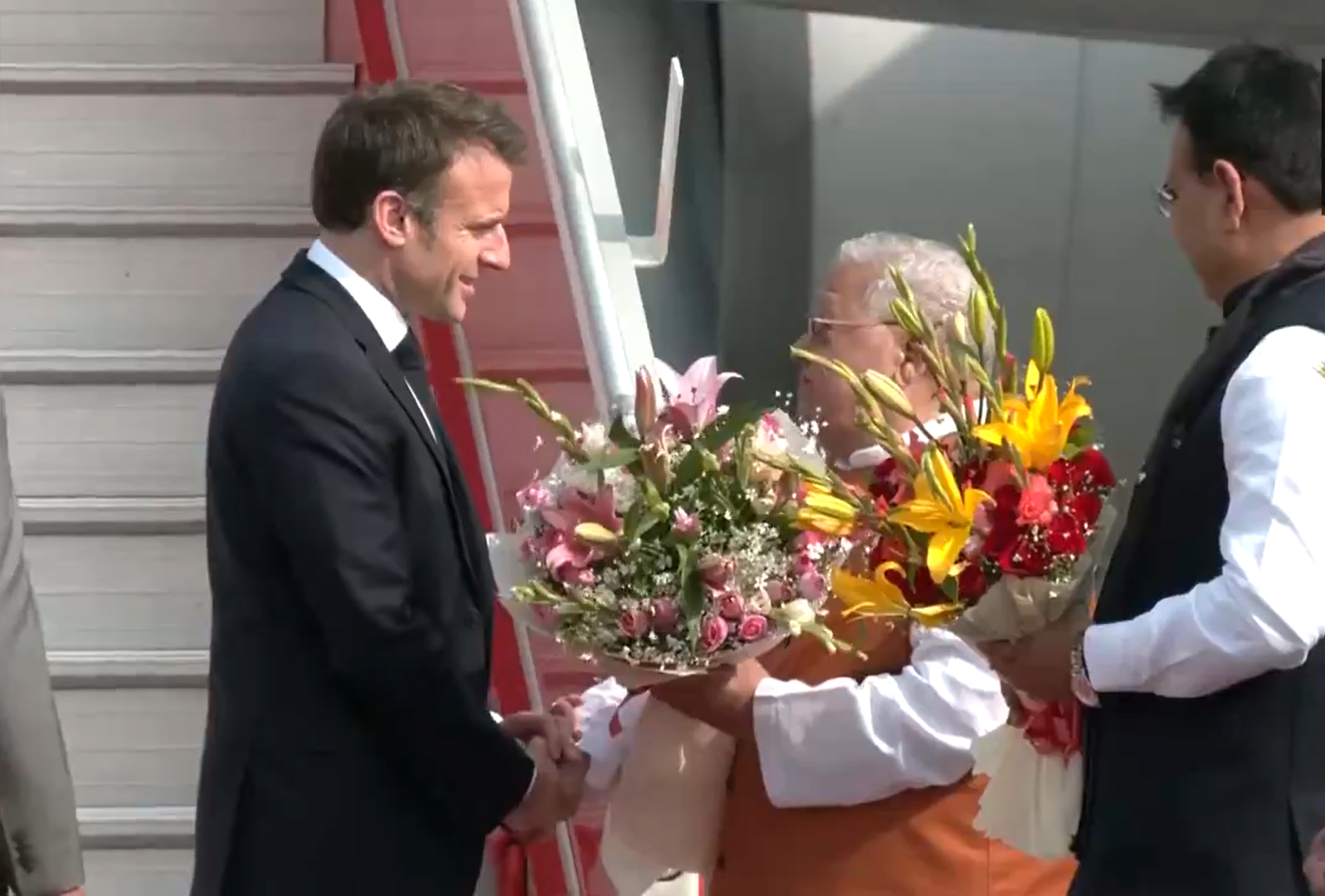 French President Emmanuel Macron arrives in Jaipur, Rajasthan